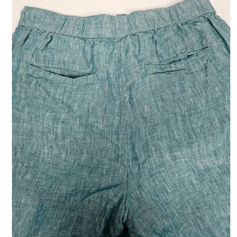 Tahari Shorts 100% Linen Elastic Waist Drawstring Teal Blue Womens Size Medium